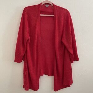 J Jill Cardigan Sweater Womens XL Red Linen Knit Open Front Holiday Coastal